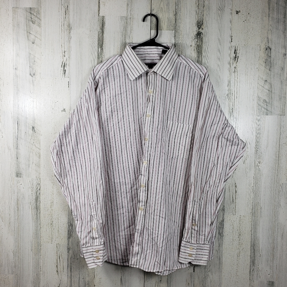 mens bcbgmaxazria pink and white striped button down shirt size XL